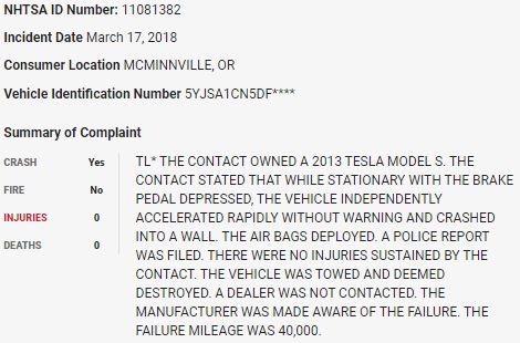 69/ On March 17, 2018, a  $TSLA Model S crashed into a wall in what appears to be a sudden unintended acceleration event.  $TSLAQ