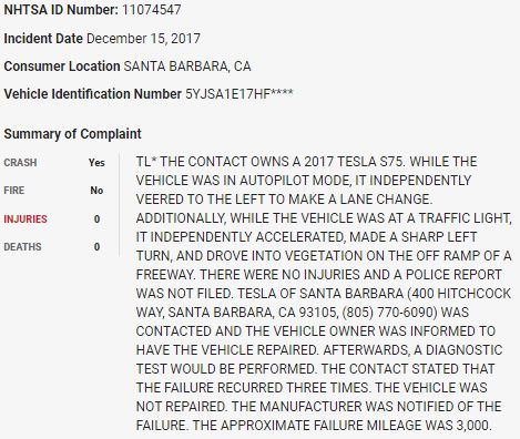 72/ On December 15, 2017, a  $TSLA Model S drove off the freeway in what appears to be a sudden unintended acceleration event.  $TSLAQ