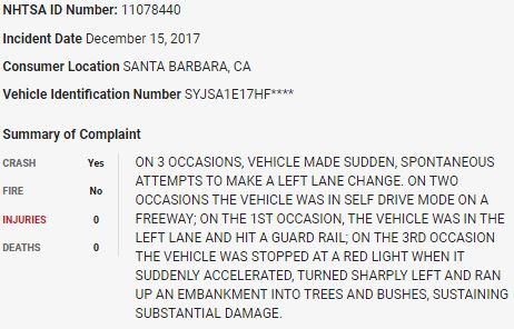 73/ On December 15, 2017, a  $TSLA Model S crashed into an embankment in what appears to be a sudden unintended acceleration event.  $TSLAQ