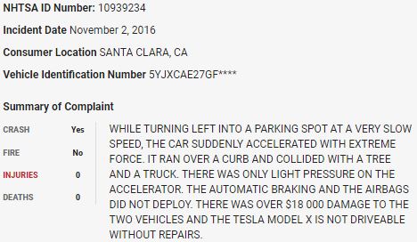 97/ On November 2, 2016, a  $TSLA Model X crashed into a tree and a truck in what appears to be a sudden unintended acceleration event.  $TSLAQ