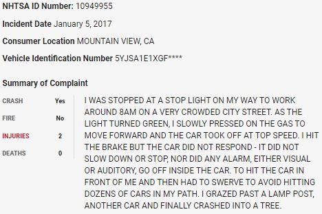 96/ On January 5, 2017, a  $TSLA Model S crashed into a tree in what appears to be a sudden unintended acceleration event.  $TSLAQ