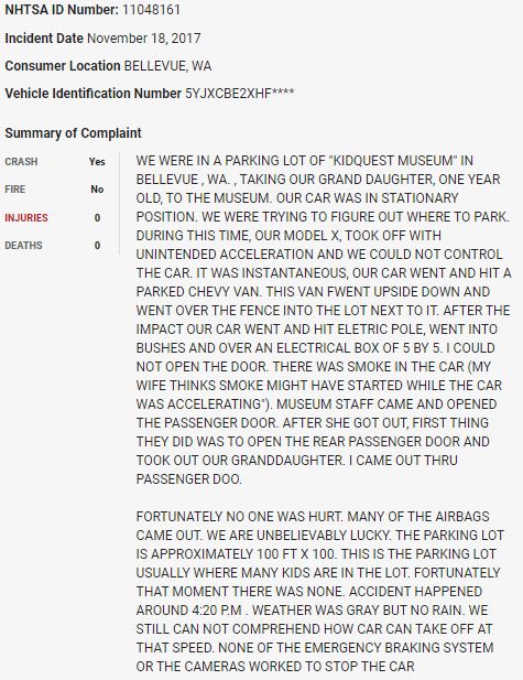 81/ On November 18, 2017, a  $TSLA Model X crashed into a van and an electric pole in what appears to be a sudden unintended acceleration event.  $TSLAQ