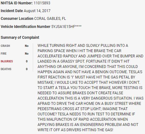 84/ On August 14, 2017, a  $TSLA Model S jumped over a parking bumper and landed in the grass in what appears to be a sudden unintended acceleration event.  $TSLAQ