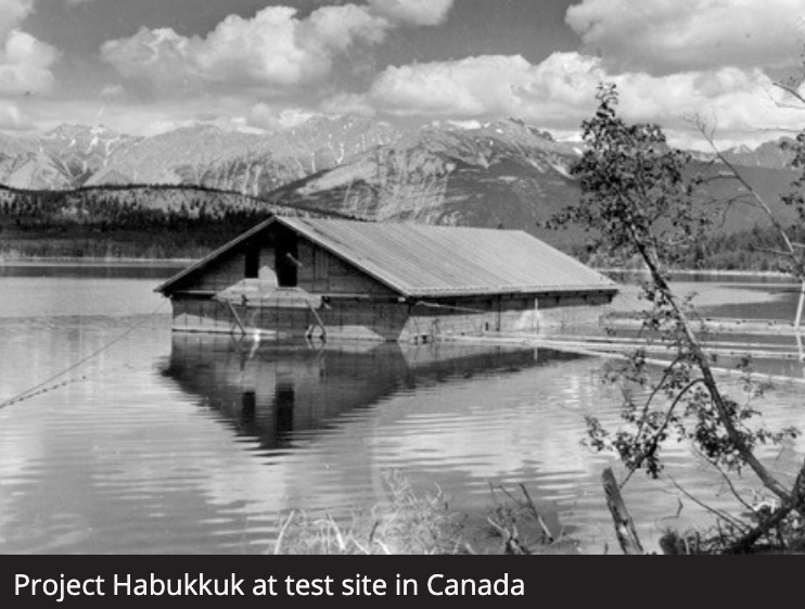 DarwinBeliever's tweet photo. @colinismyname Top Secret WWII Largest Ever Ice Warship #Habbakuk Project built on #PatriciaLake near #Jasper, Alberta was a cover up story> Prototype shack was actually used for covert dredging & #goldmining - approved by #WinstonChurchill?
#GoldWar https://t.co/ubP3ql6SHN