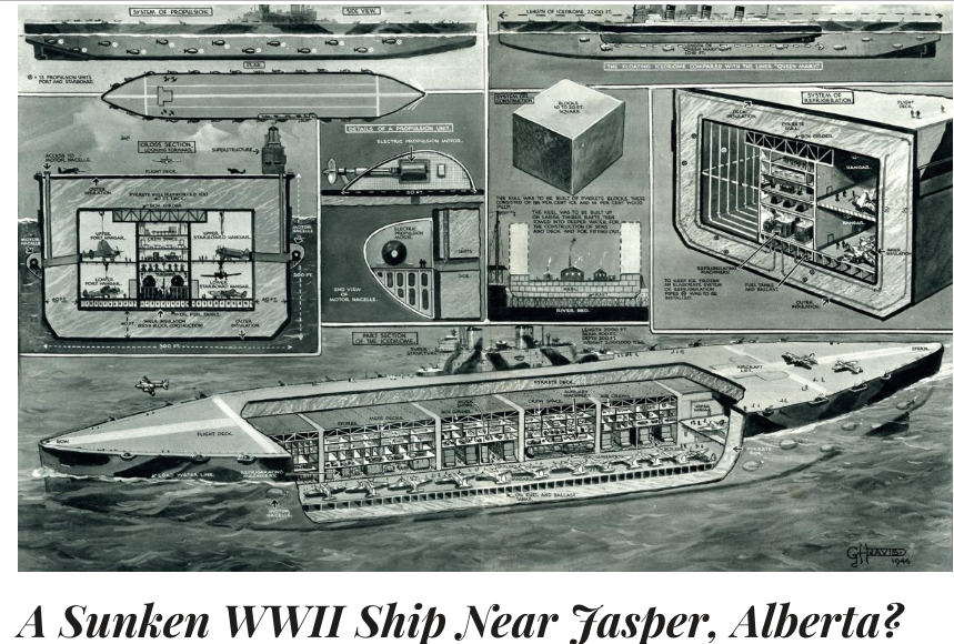DarwinBeliever's tweet photo. @colinismyname Top Secret WWII Largest Ever Ice Warship #Habbakuk Project built on #PatriciaLake near #Jasper, Alberta was a cover up story> Prototype shack was actually used for covert dredging & #goldmining - approved by #WinstonChurchill?
#GoldWar https://t.co/ubP3ql6SHN