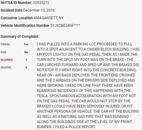 98/ On December 13, 2016, a  $TSLA Model X crashed into a concrete building in what appears to be a sudden unintended acceleration event.  $TSLAQ