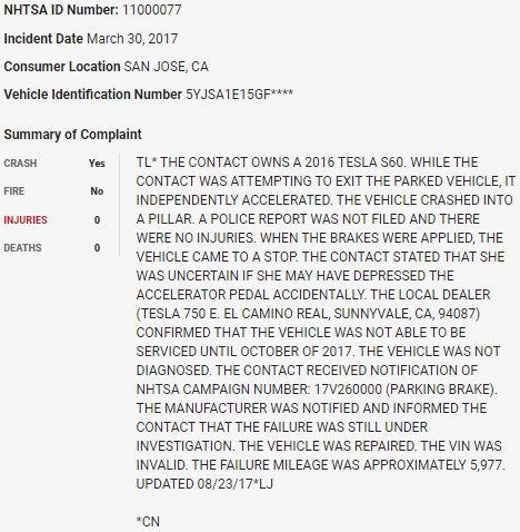 91/ On March 30, 2017, a  $TSLA Model S crashed into a pillar in what appears to be a sudden unintended acceleration event.  $TSLAQ
