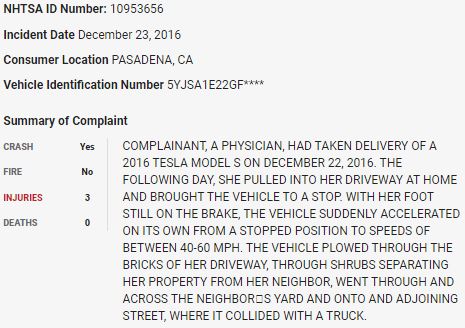 95/ On December 23, 2016, a  $TSLA Model S crashed through a brick wall, shrubs, across a yard and into a truck in what appears to be a sudden unintended acceleration event.  $TSLAQ