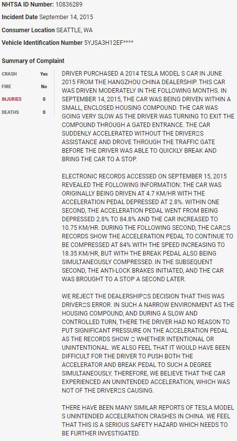 115/ On September 14, 2015, a  $TSLA Model S drove through a traffic gate in what appears to be a sudden unintended acceleration event.  $TSLAQ