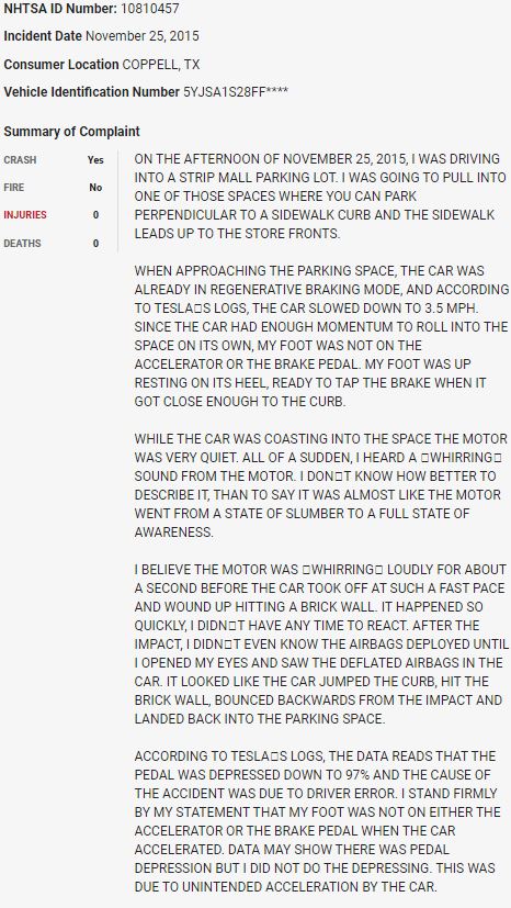 116/ On November 25, 2015, a  $TSLA Model S crashed into a brick wall in what appears to be a sudden unintended acceleration event.  $TSLAQ