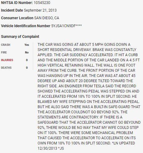 114/ On September 21, 2013, a  $TSLA Model crashed into a retaining wall in what appears to be a sudden unintended acceleration event.  $TSLAQ