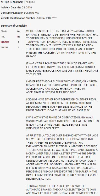 103/ On May 23, 2016, a  $TSLA Model X crashed into a concrete pole inside a garage in what appears to be a sudden unintended acceleration event.  $TSLAQ