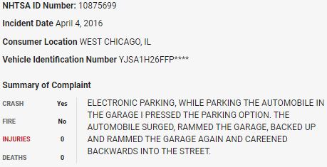 106/ On April 4, 2016, a  $TSLA Model S crashed into a garage twice in what appears to be a sudden unintended acceleration event.  $TSLAQ