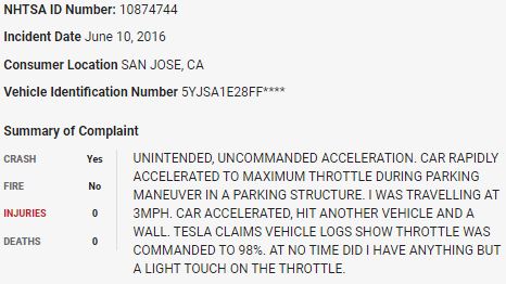 107/ On June 10, 2016, a  $TSLA crashed into another vehicle and a wall in what appears to be a sudden unintended acceleration event.  $TSLAQ