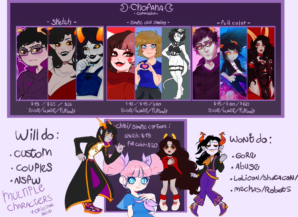 chowithdots's tweet image. I finally had the time to do a decent commission chart!
-
If you are interested dm me or contact me at [chofanaoficial@gmail.com]
-
If you can retweet it would help me a lot! 
#commission #commissionsopen #commissionart