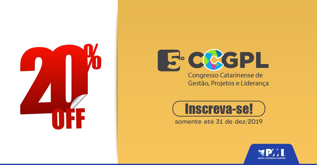 PMISC's tweet photo. Nós já garantimos uma programação incrível para mudar sua carreira em 2020! Aproveite e garanta seu ingresso para o 5º CCGPL com 🔥20% de desconto!🔥 até 31/12!
INSCREVA-SE!
✅ https://t.co/rNleFiu39t
⠀⠀⠀⠀⠀⠀⠀⠀⠀
#pmisc #ccgpl #project #florianopolis #projectmanagement https://t.co/9E1rBDyUce