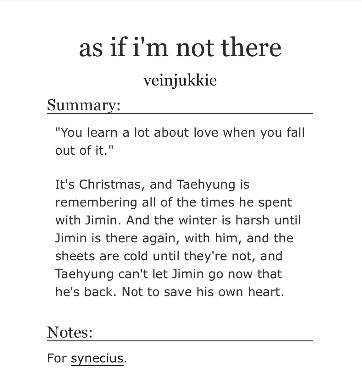 sugasIice's tweet photo. AS IF I’M NOT THERE (#vmin) 

- my contribution to @VMINSECRETSANTA 
- TEEN AND UP | 32k 
- getting back together!au 
- ballet!jimin / artist!taehyung 

https://t.co/SjK5MU0Ihv https://t.co/m3QL9PladA