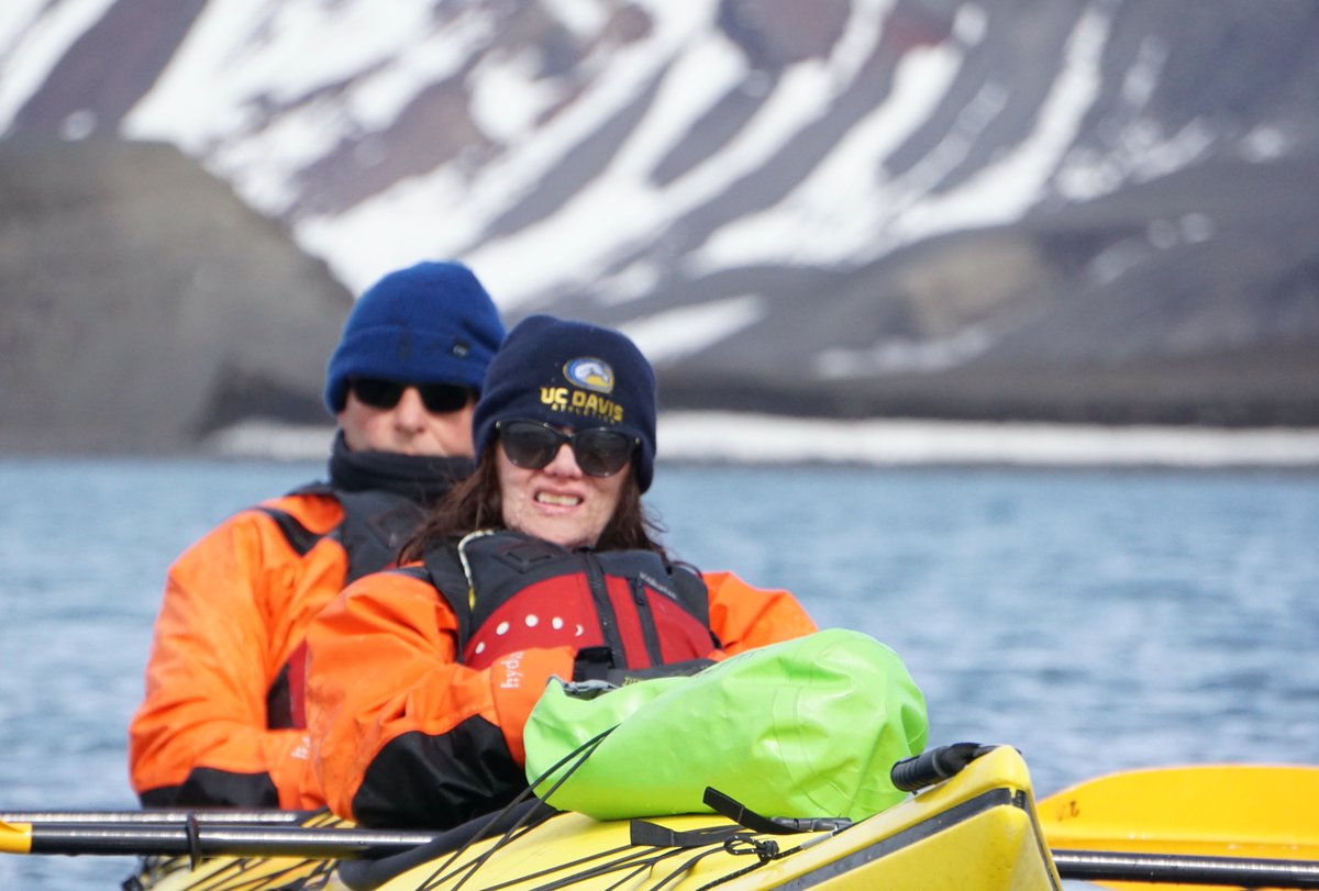 222sally's tweet photo. Deception Island Antarctica. Kayaking around the caldera of an active-is volcano. Our guide Jake joked about if it goes then it was just our day to go. Showing off my #CalAggie #UCDavis #AggiePride wearing my #UCD #UCDavisAthletics gear. https://t.co/cUSd4znyR1