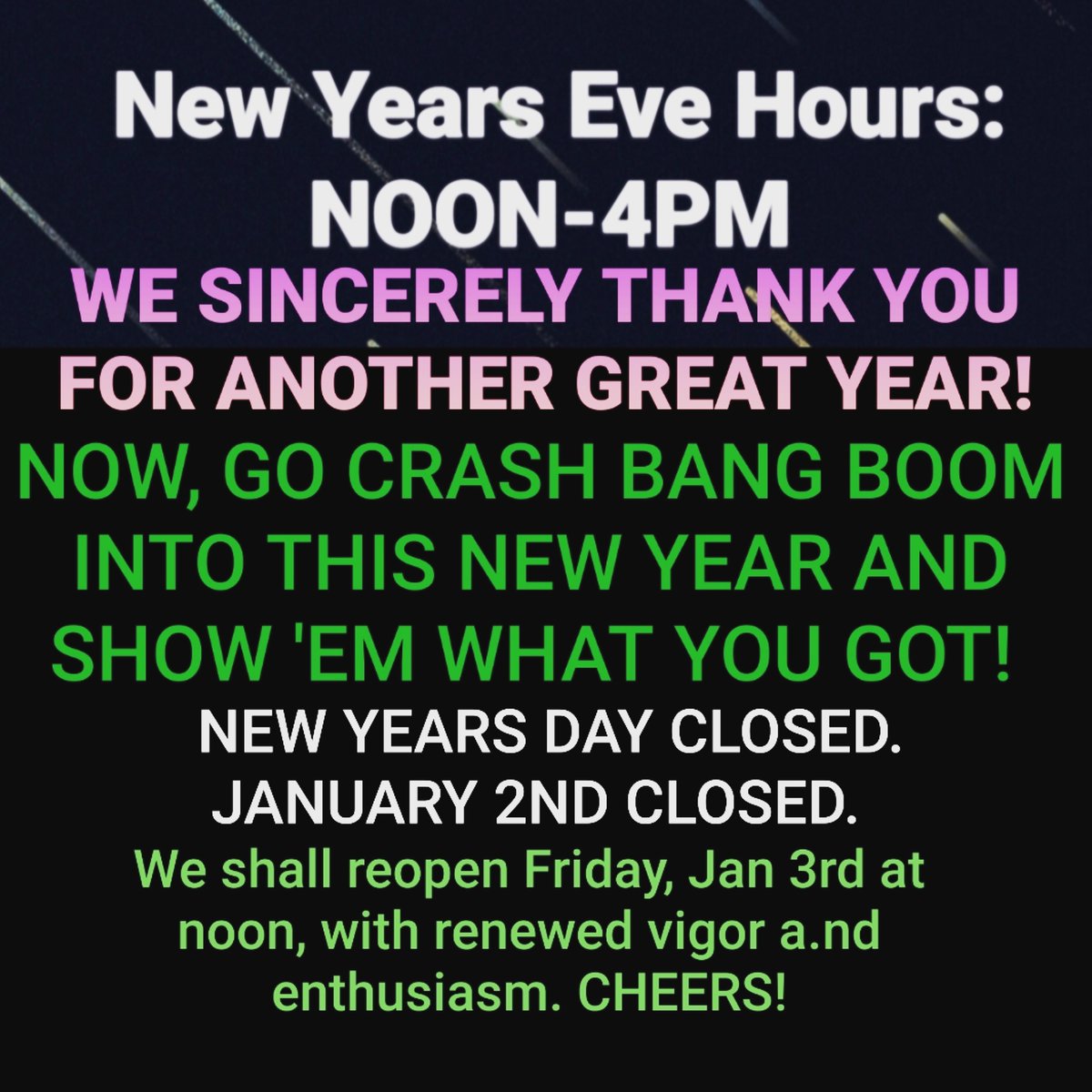 CrashBang528's tweet photo. We need the 2 days off! I'm so tired I didn't even edit this properly! #HappyNewYear FOLKS! #Thanks for all of your continued support! #bestwishes moving into the new decade! #crashbangboomphilly #crashbangboom #2020NewYear #southstreet #philadelphia #shoplocal #punkrock #cheers https://t.co/teQTRM50e6
