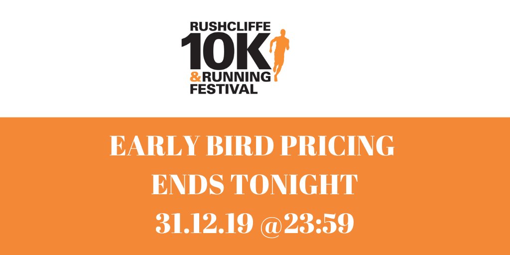 Last chance to take advantage of the early entry pricing for the Rushcliffe10K taking place on Sunday 1st March 2020. Prices will increase tonight as the clock strikes midnight! 👀 Don't miss out!