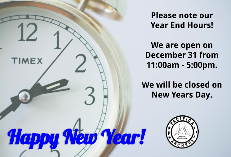 PacificaArchery's tweet photo. We hope everyone has a safe &amp; sane New Year's Eve &amp; New Year's Day! We will have limited store hours on 12/31/2019 (11am - 5pm) and we will be closed on 01/01/20! We will see you on the flipside of 2020! #pacificaarchery #targetarchery #archery #shopsmallbusiness #dalycity https://t.co/zohyClma3g