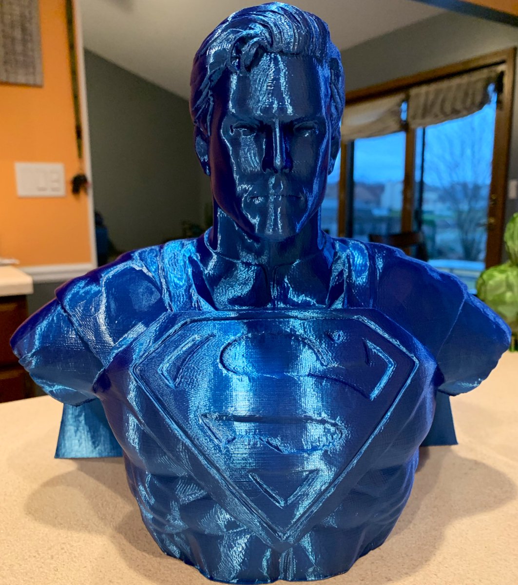 TTYT3D's tweet photo. Here is the Silk Blue  #SilkPLA #Filament isn’t that shiny?!? The Man Of Steel never looked so silky! #Superman #3dprintingindustry  #3Dprinted #3dprinter  #3Dprinting #dccomics #Superman #manofsteel https://t.co/oq3JZNYh3N