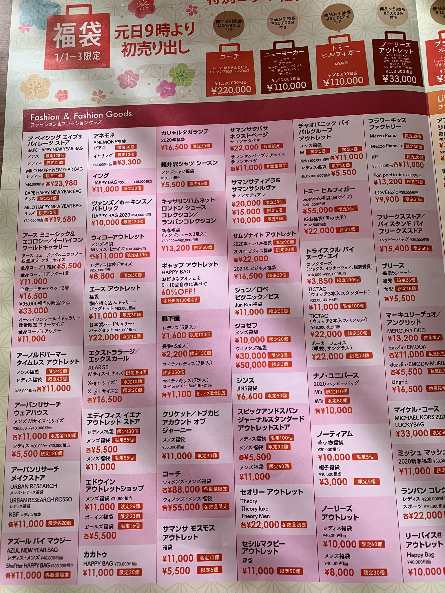 ぱん 志賀高原ヒルクライム 軽井沢アウトレットの福袋のチラシが入ってた 限定１個のコーチの福袋２２万が気になる ２０点も入って１３２万円相当らしいが２２万払ってハズレ引いたらキツイなぁ T Co Ka4bxrqfxg Twitter