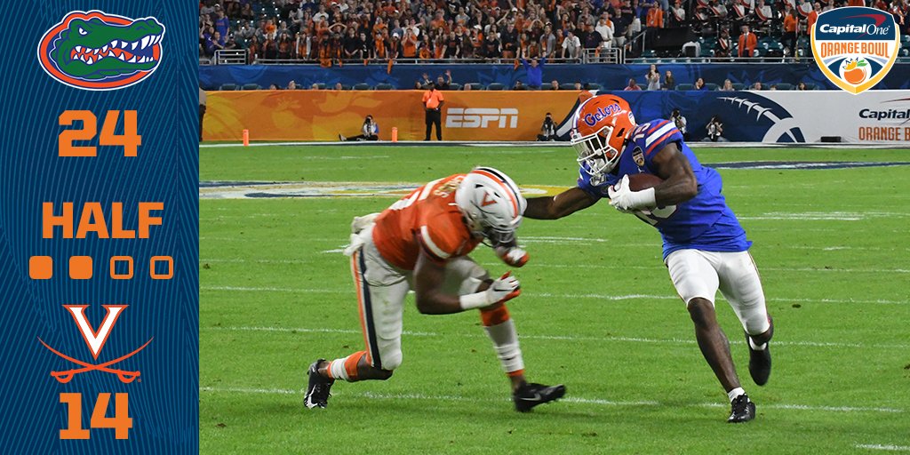 The Gators lead by 10 at halftime of the 86th #CapitalOneOrangeBowl.

#GoGators | #GoHoos | #CapitalOneOrangeBowl