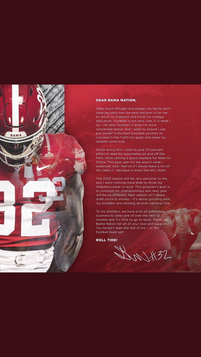 ND_4_EVER_'s tweet photo. Alabama linebacker Dylan Moses announces he will return to Alabama to play his senior seasonโ๏ธโ๏ธโ๏ธโ๏ธโ๏ธMoses tore his ACL during the off-season ๐๐๐๐ #dylanmoses #alabamafootball #RollTide https://t.co/PVE6FvH8Rs