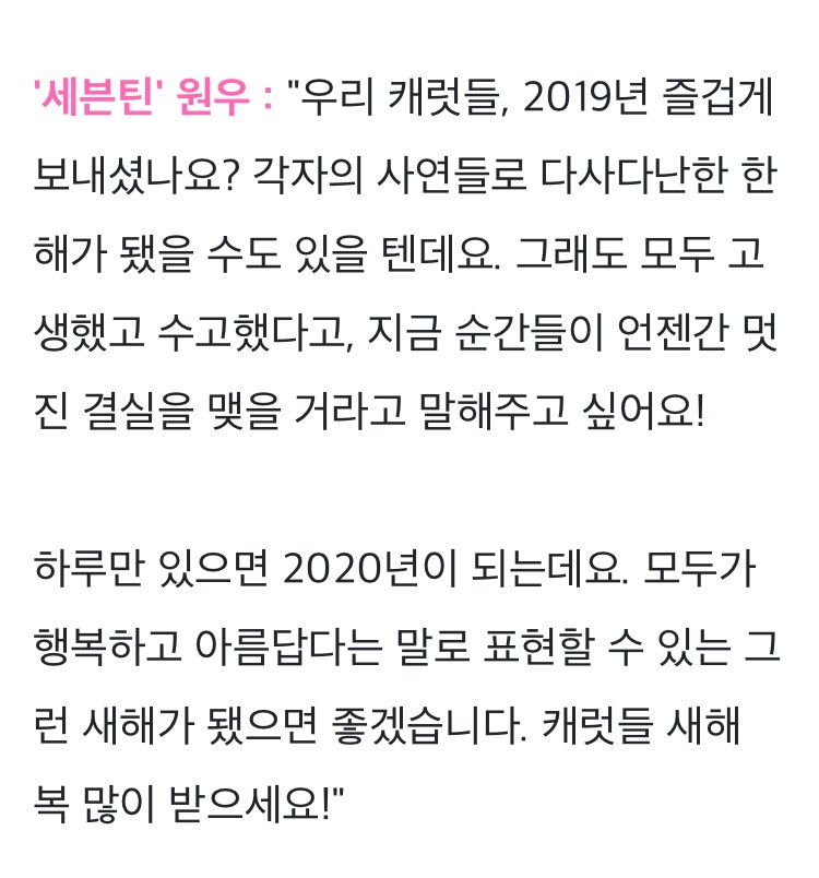 디스패치 아듀 2019 원우 메시지 🐱