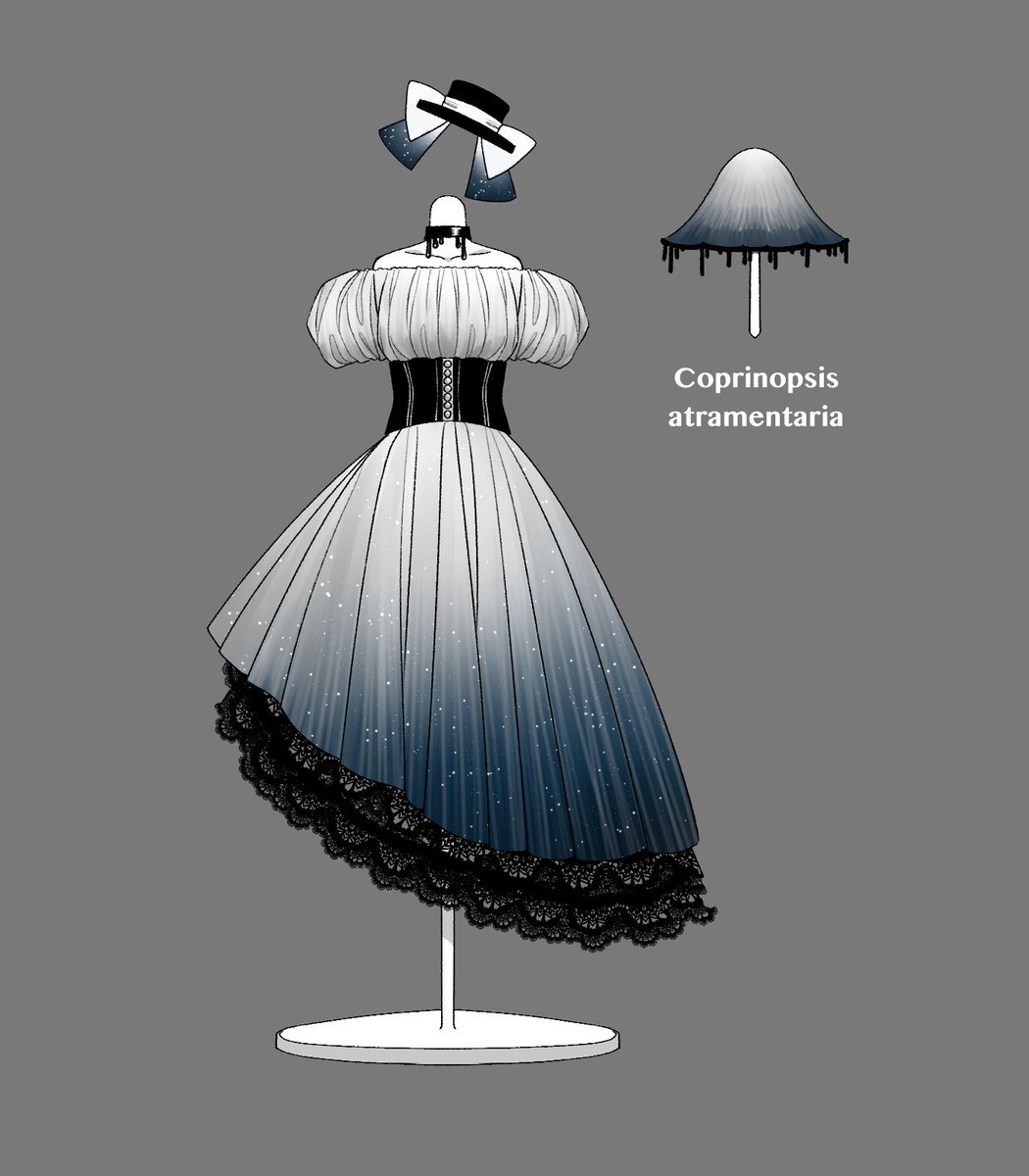 奇妙で可愛いキノコのドレス 花月のイラスト