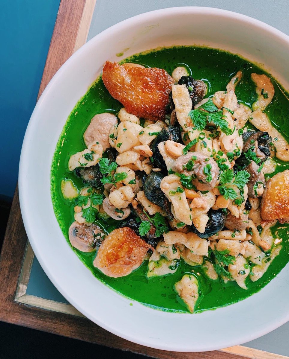 Yes, snails! Tossed with spaetzle, button mushrooms, and hazelnuts, in a pool of parsley puurée.