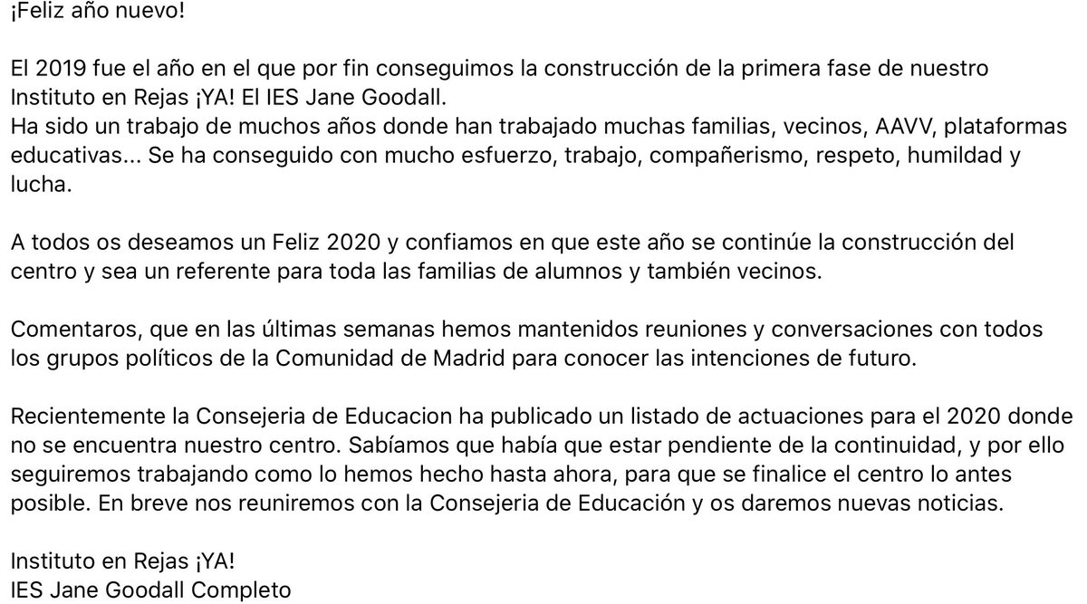 AFAVJaneGoodall's tweet photo. Feliz año a tod@s los que habéis trabajado por nuestro @Instienrejasya @AFAJaneGoodall y en especial queremos acordarnos de todos los @CtrosPublicosYa de la @ComunidadMadrid Os deseamos que consigáis lo que necesitáis en vuestras zonas y tengamos una educación pública de calidad https://t.co/8oazPbQwxq