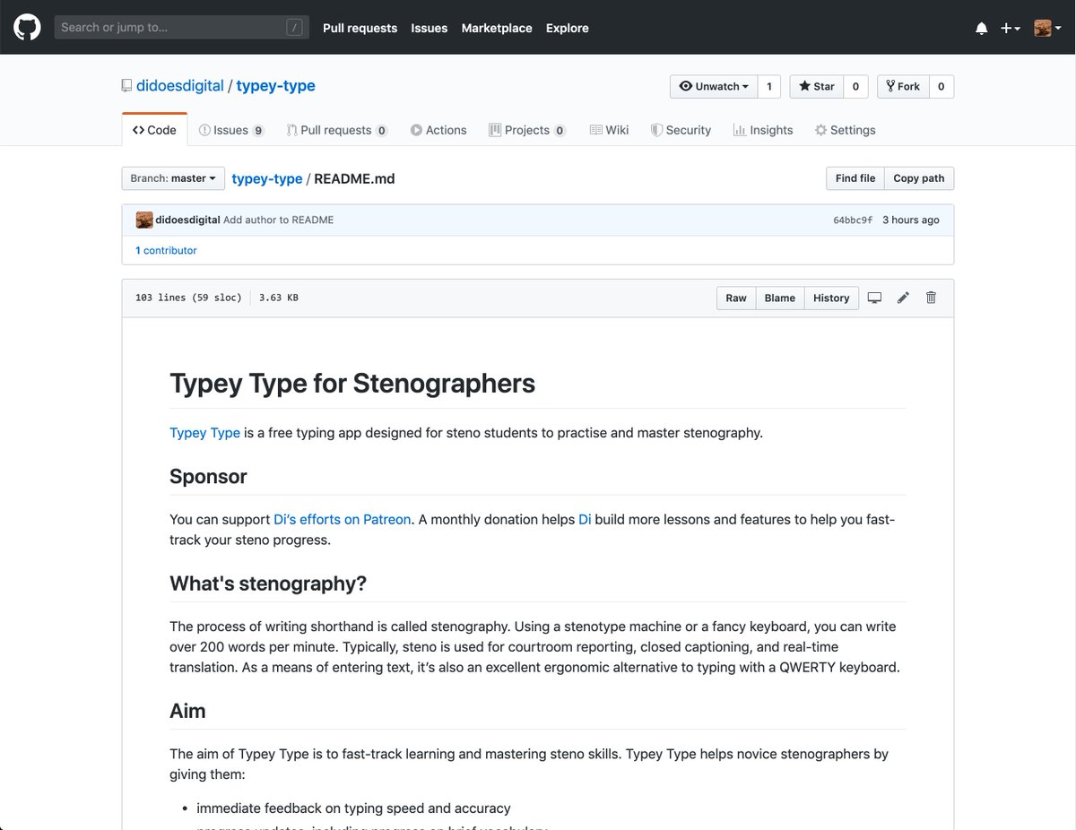 After announcing Typey Type to the world 2 years ago, I've now released the code 🎉 #steno github.com/didoesdigital/…