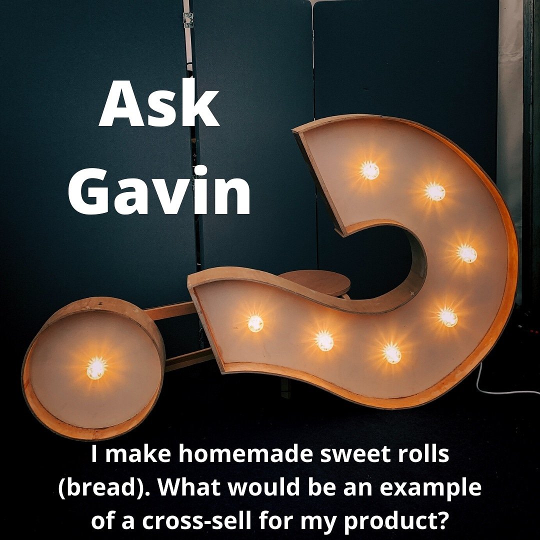 gavedley's tweet photo. New question:
I make homemade sweet rolls (bread). What would be an example of a cross-sell for my product?
Read my answer here:
https://t.co/qfFSjEZzQr
#askgavin #gavinedley #crossselling #crosssell #upsell #upselling #downsell #downselling #business #smallbusiness #startup https://t.co/bSNzoO7M7N