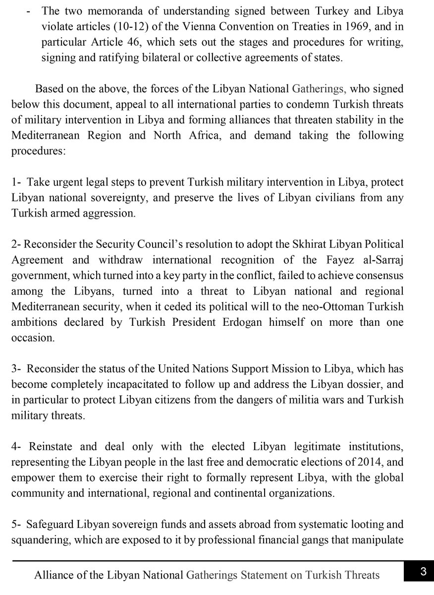 LibyasChannel's tweet photo. Statement of the Alliance of the Libyan National Gatherings on Turkish Threats of Deploying Troops on Libyan Territory
#libyaschannel https://t.co/NFXCqnkLtJ