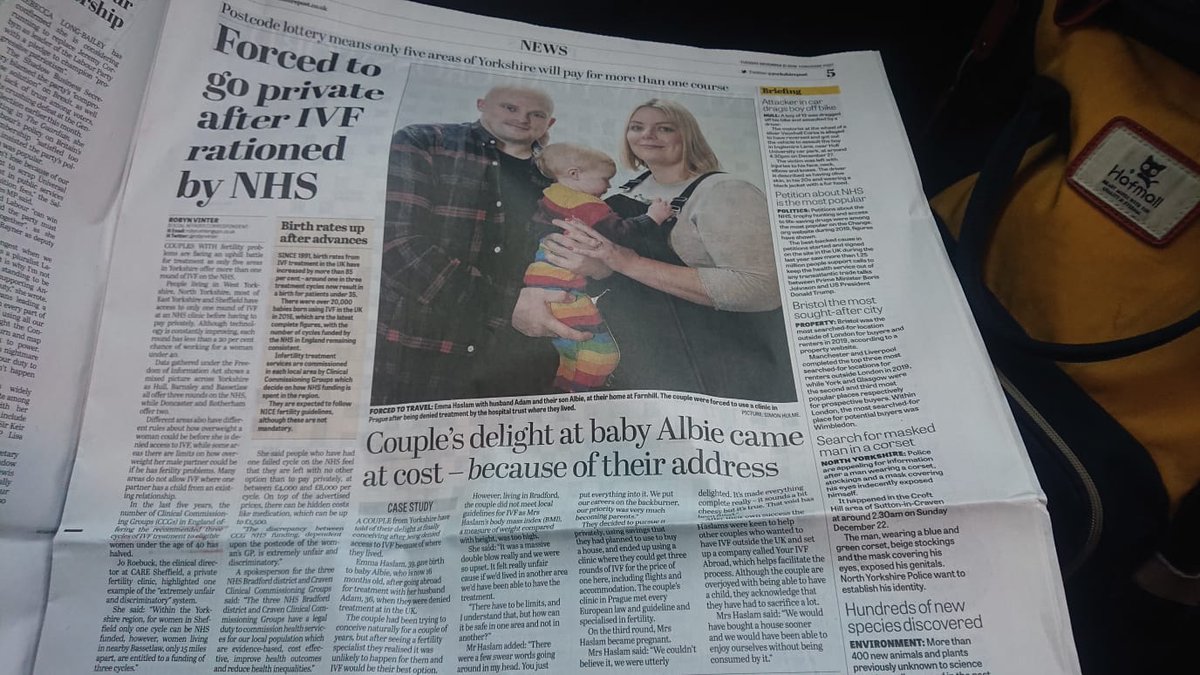 AimiMcNeill's tweet photo. Bravo to @RobynVinter for putting the #IVFpostcodelottery on the front page of today's @yorkshirepost So many of my friends affected by this. Great to see @yourivfabroad in here too. Treatment doesnt always have to be in the UK. https://t.co/r7pt4COHPM https://t.co/m1f9iB7KY3
