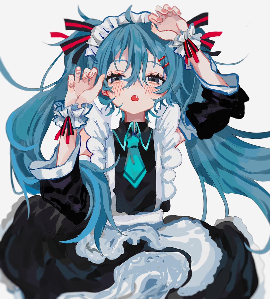 hatsune miku 1girl solo halo microphone long hair necktie twintails  illustration images