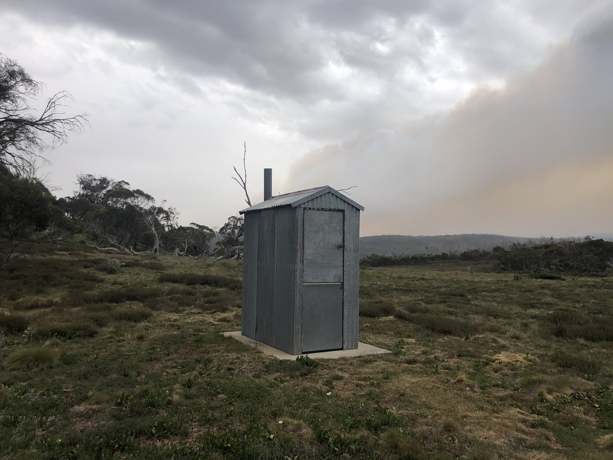 I was at a remote hut called Mackay’s Hut and knew the shit had hit the fan, so to speak, when it was raining black leaves and I saw this plume behind the outhouse. A fire came 80 km overnight from well beyond the mts. God bless Ian the NPWS guy and his pilot  #AAWT