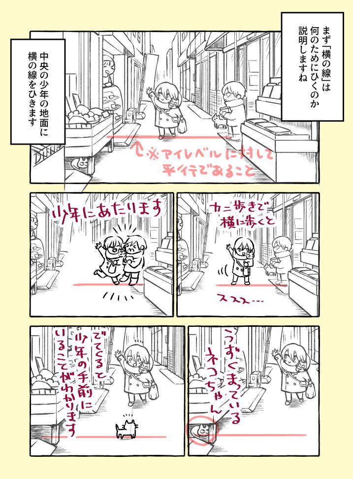 背景講座まんが 
今回は透視図法、一点透視のお話です。(1/2) 