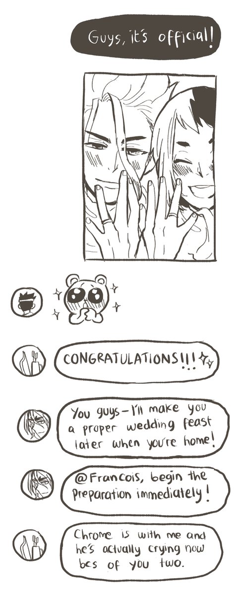 tloraxin's tweet photo. #Sengenweek day 2 prompt: cellphone.

Taking the prompt to group chat, featuring #SenGen wedding and 5 Generals shenanigan ;)

(I imagined they got married in Paris haha~) https://t.co/CIzSUWNx0A