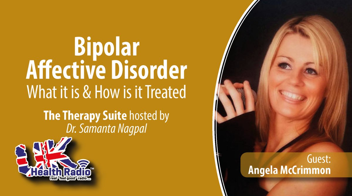 ukhealthradio's tweet photo. The Therapy Suite with Dr. @NagpalSamanta on #ukhealthradio - #BipolarAffectiveDisorder, what is it and how is it treated! #Interview with Angela McCrimmon @angdmc #bipolar sufferer and award winning poet, writer, public speaker and #mentalhealth activist.
https://t.co/KxNfDv1QH4 https://t.co/nms574alfj