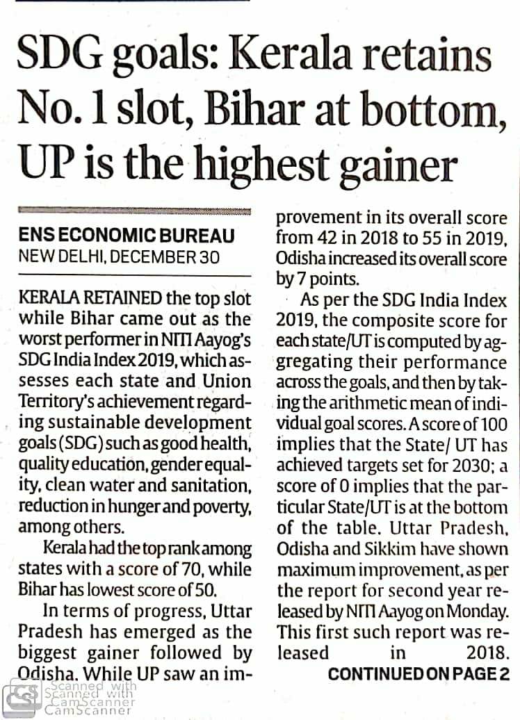 Under the guidance of CM Shri <a href="/myogiadityanath/">Yogi Adityanath</a> Ji , Uttar Pradesh continues to prosper &amp; has shown biggest improvement in #SDGs.

UP came up as highest gainer in SDG India Index.

Uttar Pradesh's score is 55 in 2019 as compared to 42 in 2018.