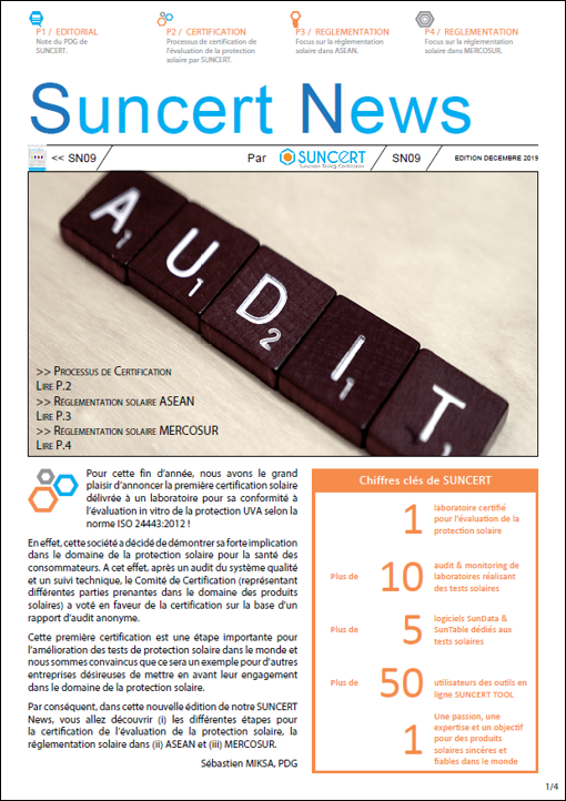 SUNCERT_SAS's tweet photo. Read our "Suncert News" with the N°8 to discover the approval by SUNCERT of raw material dedicated to sun protection and the N°9 to inform you about the 1st sunscreen testing laboratory certified by SUNCERT. https://t.co/SLnUcbDxmW https://t.co/g2LdtiXh8y