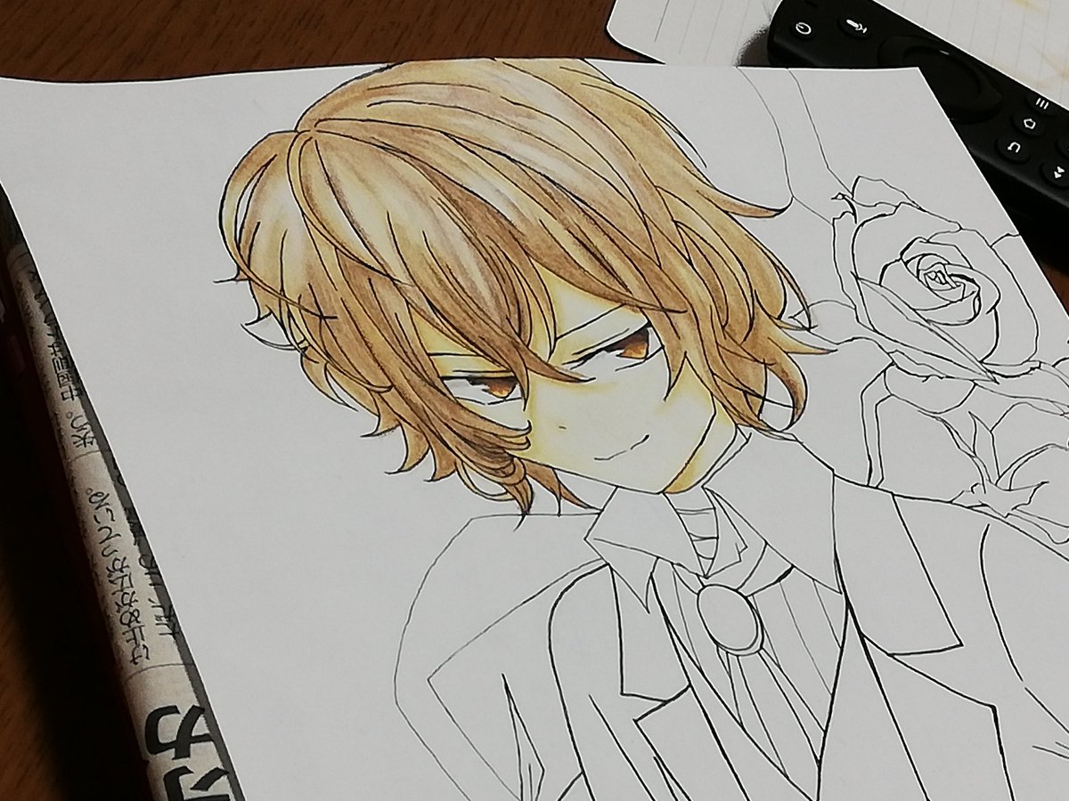 どんどん出来ていく 水彩色鉛筆楽しいな #イラスト #文豪ストレイ