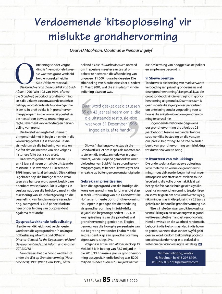 MoolmanPienaar's tweet photo. Verdoemende “kitsoplossing” vir grondhervorming #veeplaas #veeplaastydskrif #veeplaas_tydskrif #onteieningsondervergoeding #grondhervorming #notaquickfix https://t.co/IJPEyyfjB8
