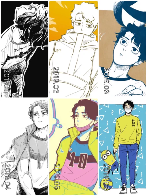 2019年各月に描いた佐久早を並べてみた。今年も楽しかった〜また来年もよろしくお願いします? 