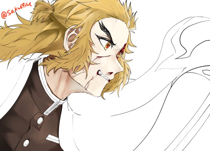 朔さんがTwitterに投稿した煉獄杏寿郎(鬼滅の刃)のイラスト。