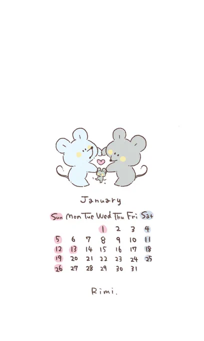 1月のカレンダーできました🐭
うっかりねずみ続いてしまいまし🤦‍♀️ 