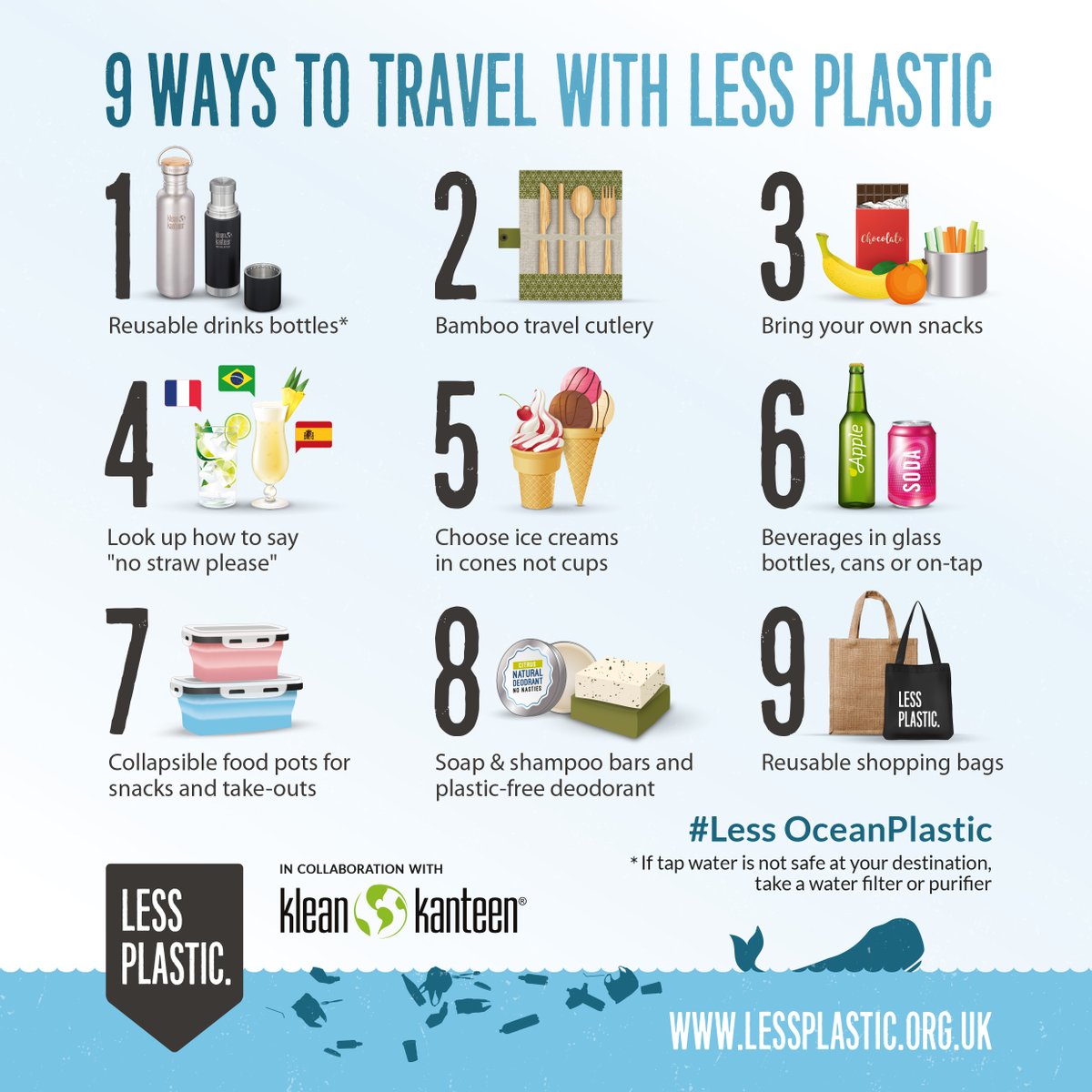 LessPlasticUK's tweet photo. Day 5 of our #NewYearsResolutions suggestions...๐
Could you adopt these tips to reduce plastic on your travels in 2020?
Make a #LessPlasticPledge here: https://t.co/TY3GQ6WZZu
Share to inspire others to pledge too!โจ๐
#LessPlastic #EcoTravel #Travel #PlasticGameChanger https://t.co/6WLM9r7CsP